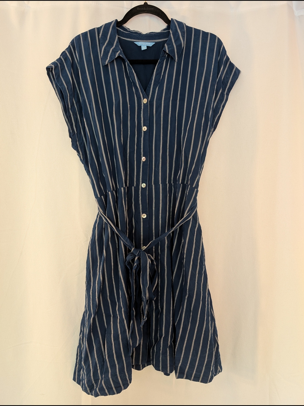 Draper James Navy and White Striped Button-Front Midi Shirt Dress